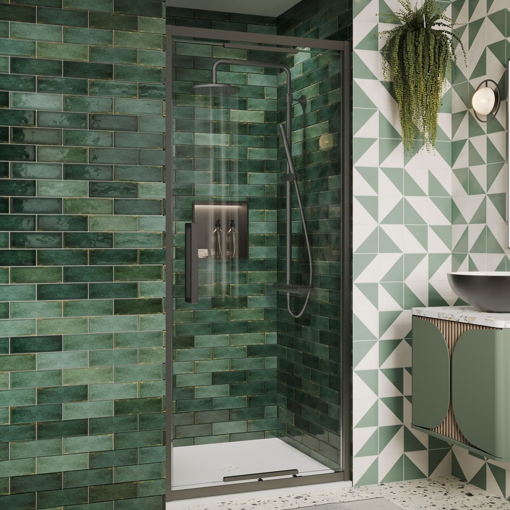 Lifestyle image of Crosswater Asura 8 Slate 900mm Infold Shower Door